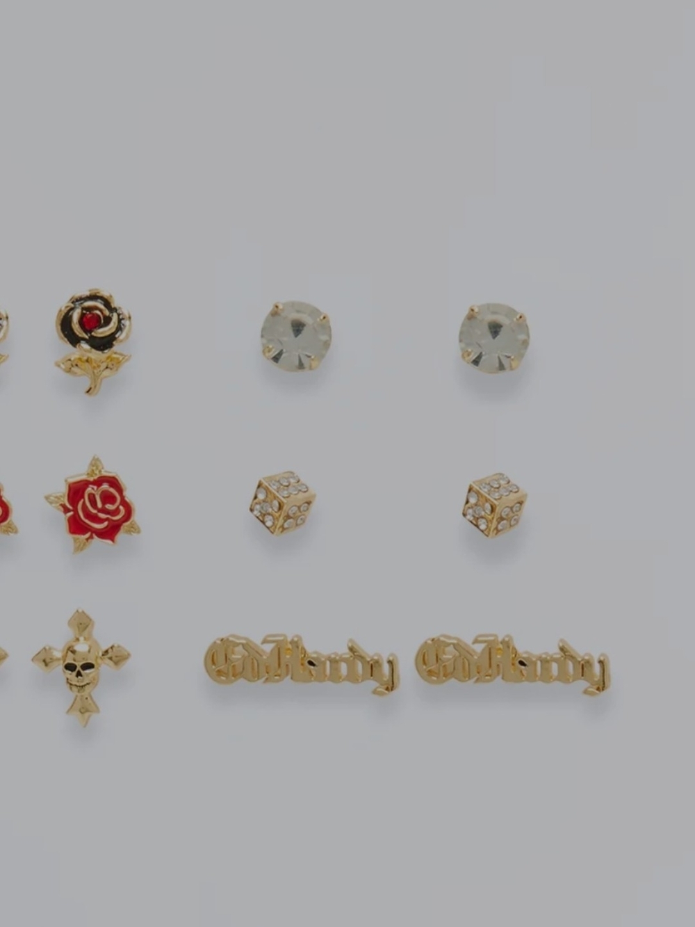 Ed Hardy Stud Earrings Set of 9 - Black & Pink Accents - Picture 6 of 7
